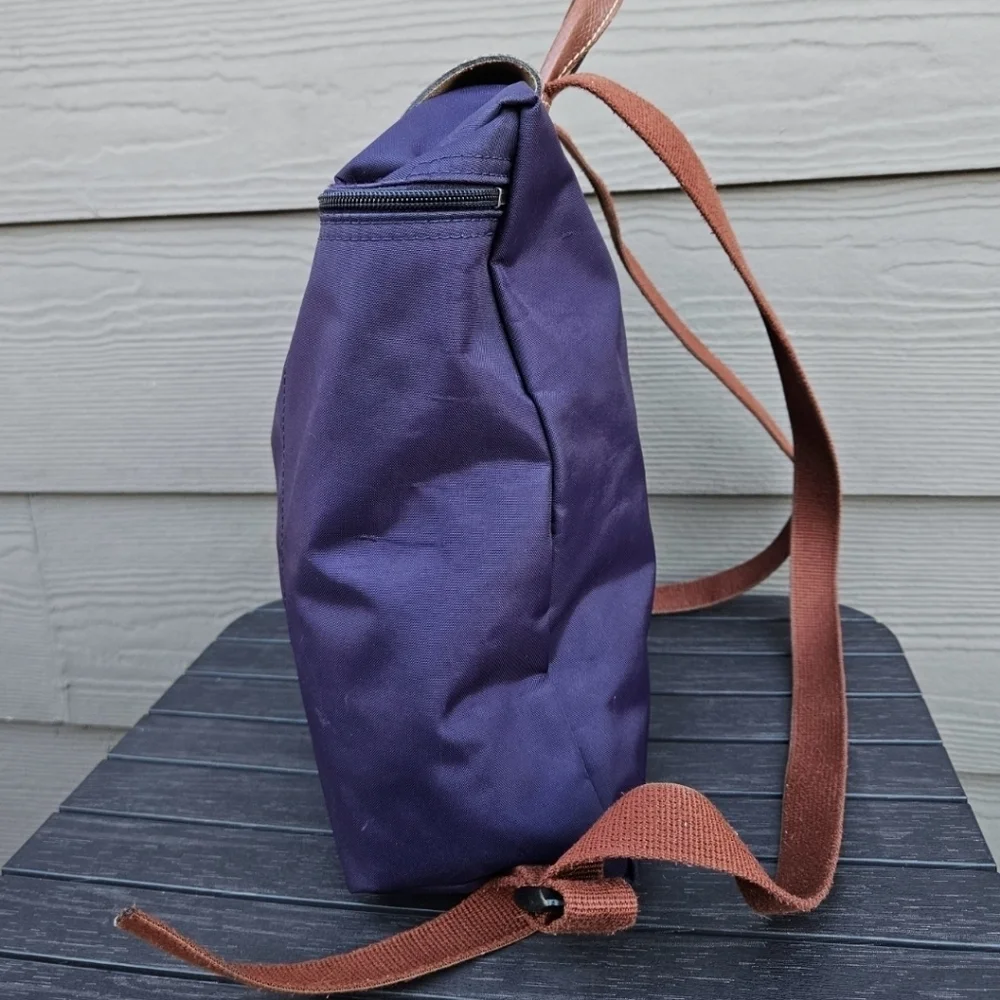 Longchamp Le Pliage Nylon Foldable Original Backpack Purple Brown 1011667